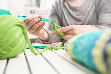 Image showing Crocheting. Hand needlework. Needlework. Handicraft.