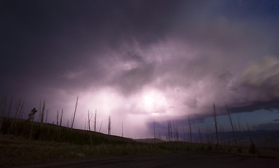 Image showing Over Tower Creek Thunderstorm Lightning Strikes Yellowstone Nati