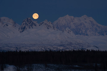 Image showing Moonrise Mount McKinley Alaska Denali National Park