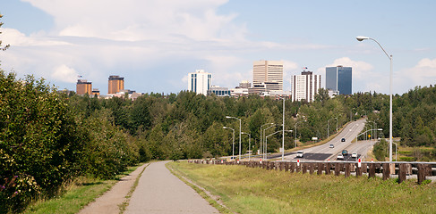 Image showing Anchorage Alaska Daytime Downtown City Skyline Bike Path Highway