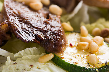 Image showing salad with meat. grilled beef tongue