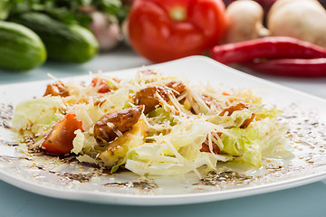 Image showing salad with meat. grilled beef tongue