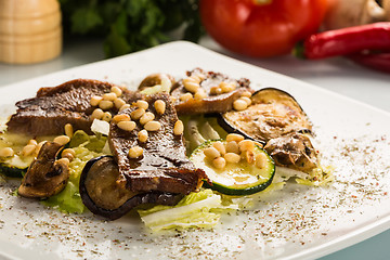 Image showing salad with meat. grilled beef tongue