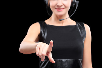 Image showing Businesswoman pressing high tech type of modern buttons on a virtual keyboard