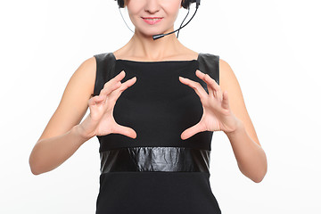 Image showing Businesswoman pressing high tech type of modern buttons on a virtual keyboard