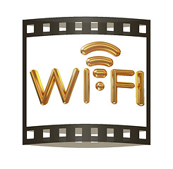Image showing Gold wifi icon for new year holidays. 3d illustration. The film 