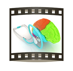 Image showing stethoscope and brain. 3d illustration. The film strip