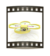 Image showing Drone, quadrocopter, with photo camera. 3d render. The film stri