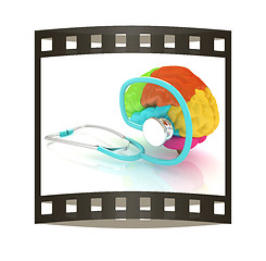 Image showing stethoscope and brain. 3d illustration. The film strip