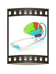 Image showing stethoscope and brain. 3d illustration. The film strip