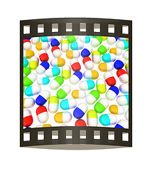 Image showing Tablets background. 3D illustration. The film strip