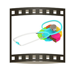 Image showing stethoscope and brain. 3d illustration. The film strip