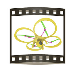 Image showing Drone, quadrocopter, with photo camera flying. 3d render. The fi