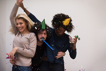 Image showing confetti party multiethnic group of people