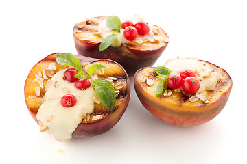 Image showing Grilled peaches dessert