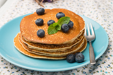 Image showing Pancakes with fresh blackberries