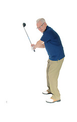 Image showing Senior practicing golf at home.