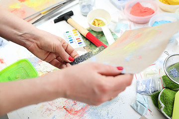 Image showing Coloured pigments painting ceramic pigments