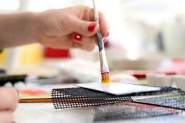 Image showing Leisure, painting. Laboratory ceramics, painting on ceramic plate.