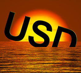 Image showing Usd Sinking And Sunset Showing Depression Recession And Economic