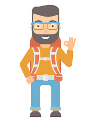 Image showing Backpacker showing ok sign vector illustration.