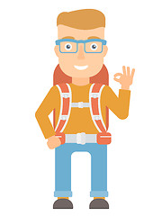 Image showing Backpacker showing ok sign vector illustration.