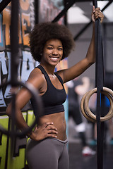 Image showing portrait of black women after workout dipping exercise