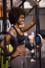 Image showing portrait of black women after workout dipping exercise