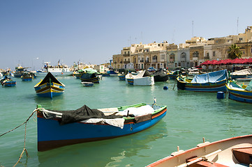 Image showing Marsaxlokk ancient fishing boat village malta mediterranean