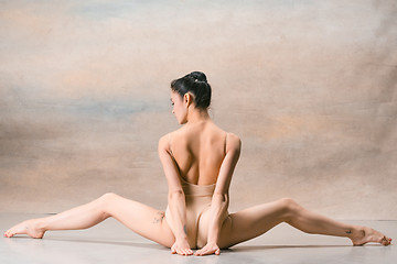 Image showing The ballerina is sitting with her back legs wide apart