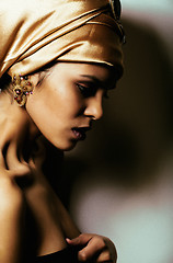 Image showing beauty african woman in shawl on head, very elegant look with go