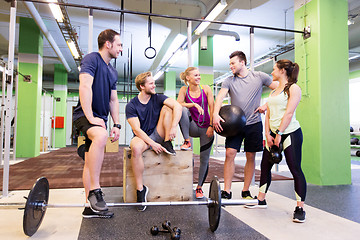 Image showing group of friends with sports equipment in gym