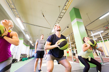Image showing group of people with medicine ball training in gym