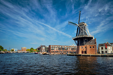 Image showing Harlem landmark windmill De Adriaan on Spaarne river. Harlem,