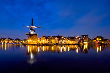 Image showing Harlem landmark windmill De Adriaan on Spaarne river. Harlem,