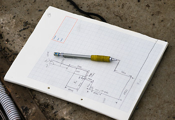Image showing Plan drawing and pencil