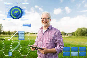 Image showing senior man with tablet pc computer at county