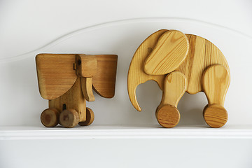 Image showing two wooden elephant sculptures 