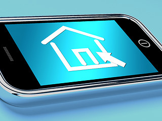 Image showing House Symbol On Mobile Screen Shows Real Estate Or Rentals