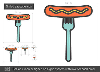 Image showing Grilled sausage on fork line icon.