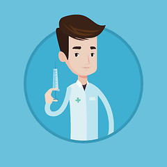 Image showing Doctor holding syringe vector illustration.