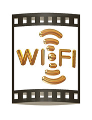 Image showing Gold wifi icon for new year holidays. 3d illustration. The film 