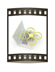 Image showing Drone and laptop. 3D render. The film strip