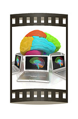 Image showing Computers connected to central brain. 3d render. The film strip