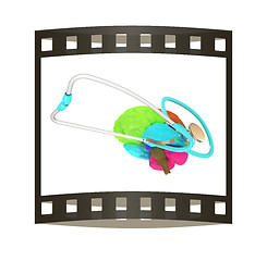 Image showing stethoscope and brain. 3d illustration. The film strip