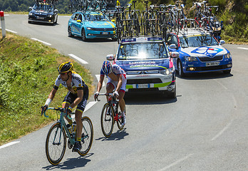 Image showing Two Cyclists on Col d'Aspin - Tour de France 2015