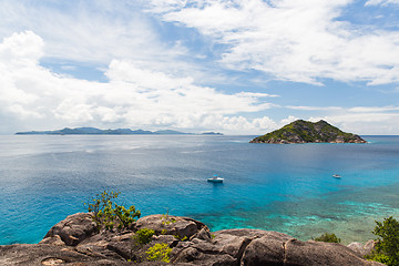 Image showing island and boats in indian ocean on seychelles