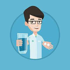 Image showing Pharmacist giving pills and glass of water.