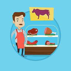 Image showing Butcher offering fresh meat in butchershop.