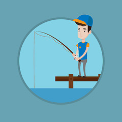 Image showing Man fishing on jetty vector illustration.